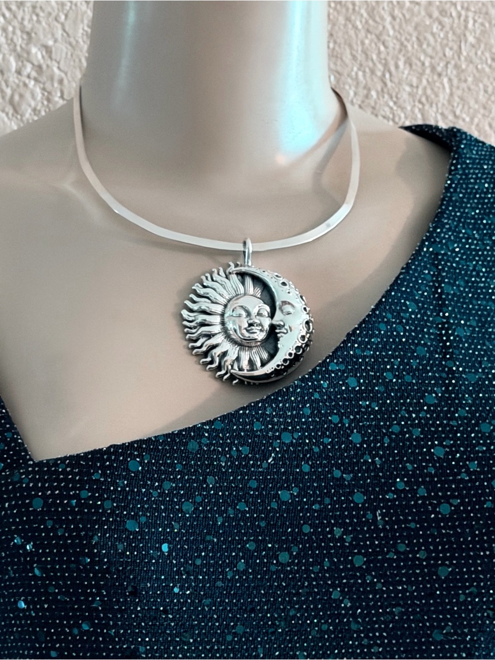 Silver Sun & Moon Pendant Necklace - Women Jewelry